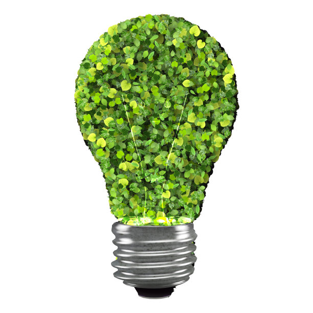 由绿色树叶制成的环保灯泡图片下载