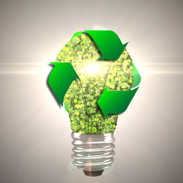 由绿色树叶制成的环保灯泡图片下载