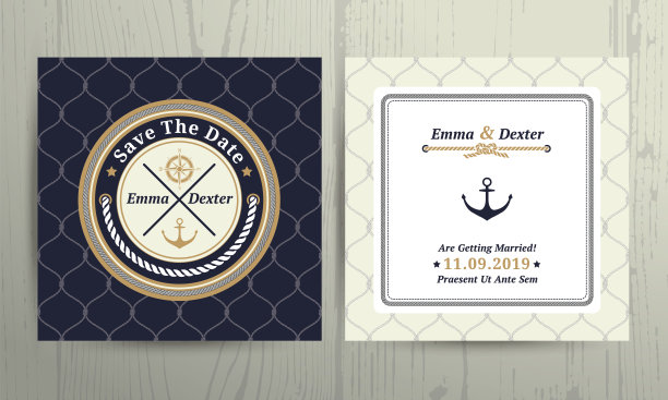 渔网背景上的航海绳婚卡图片下载