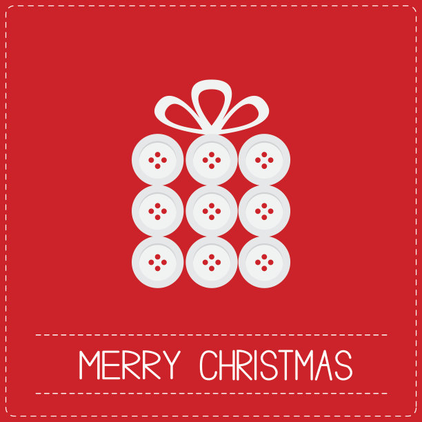 礼品盒按钮Dash线圣诞贺卡红色扁平图片下载