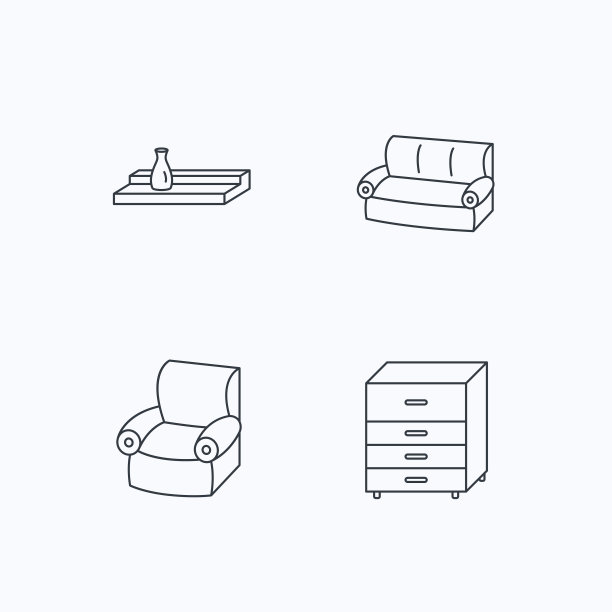 沙发，壁柜和扶手椅图标。图片下载
