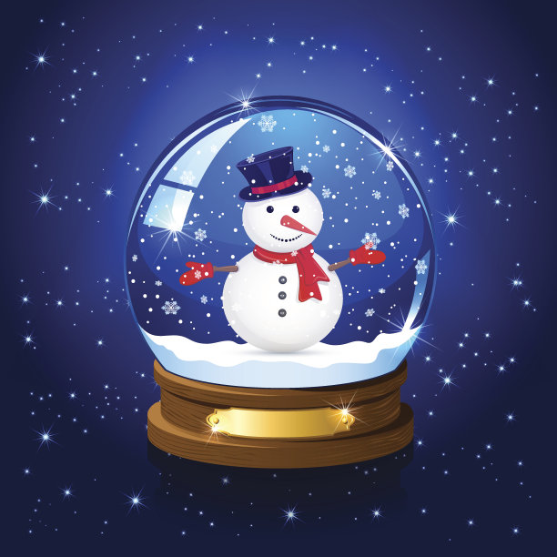 圣诞星空背景与雪花球和雪人图片下载