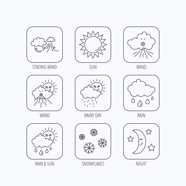 天气、太阳和雨的图标。月亮的夜晚。图片下载