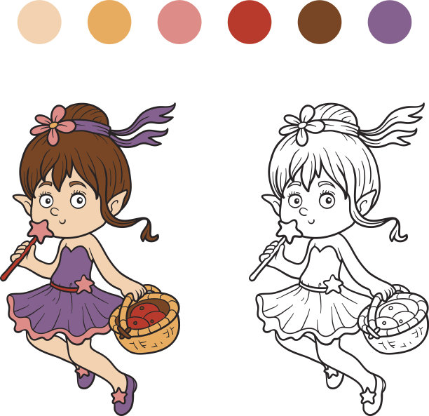 涂色书(带一篮水果的小仙女)图片下载