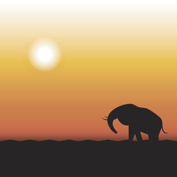 非洲日落-剪影的大象站在日落图片下载