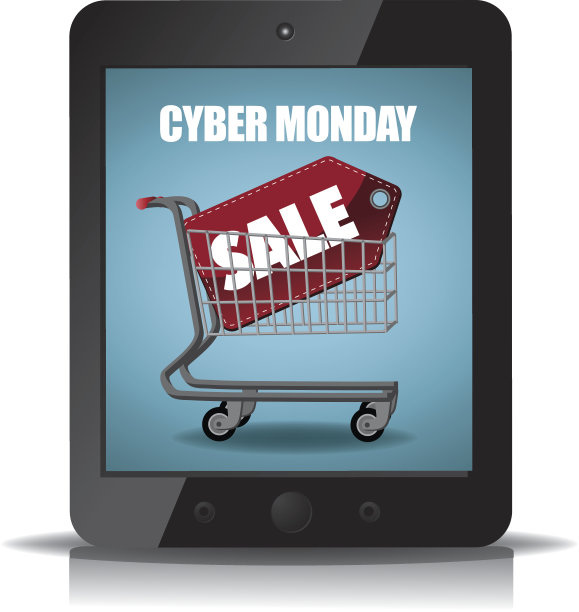 带有购物车图标的网络星期一平板电脑图片下载