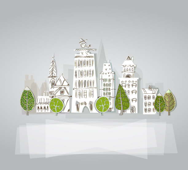 城市背景用纸制作贴纸效果图片下载