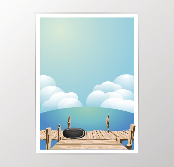 木桥和海边矢量图片下载