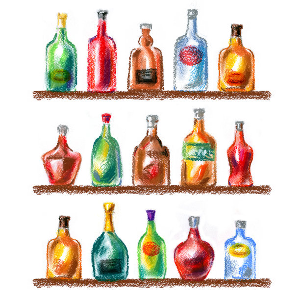 酒精饮料，白色背景的饮料。草图图片下载