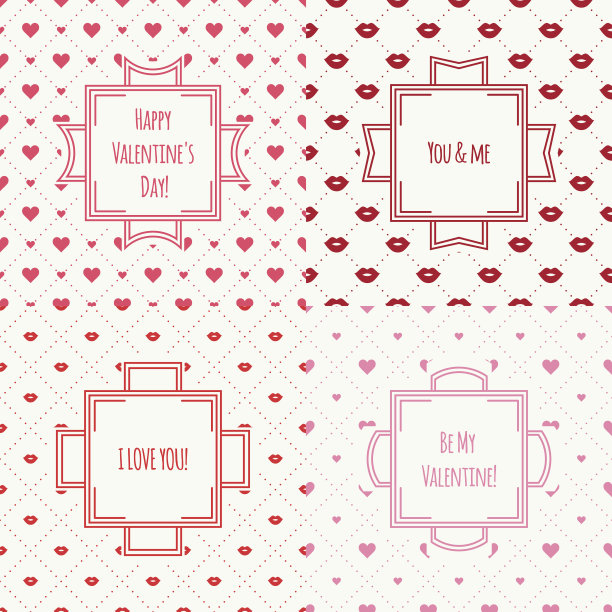 套上嘴唇，用心形亲吻无缝图案。情人节。图片下载