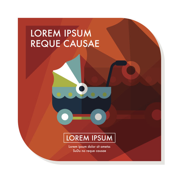 婴儿车的平面图标与长影子，eps10图片下载