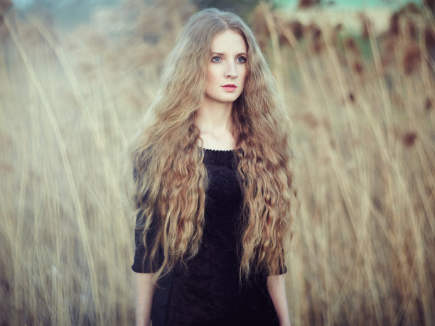 夏日田野上的美女。晴天照片图片下载