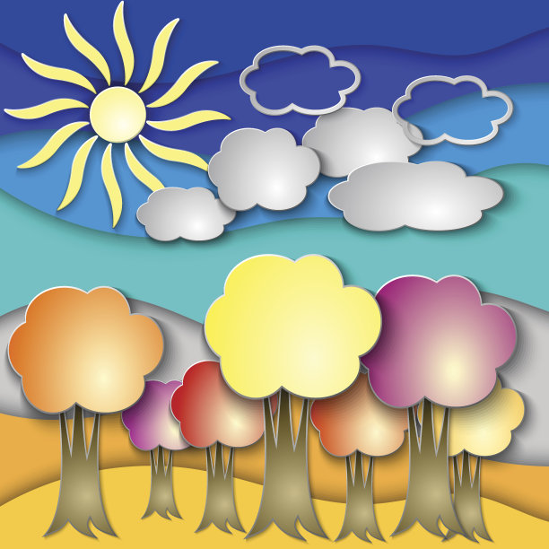 向量抽象纸拼贴插画与秋天的树木图片下载