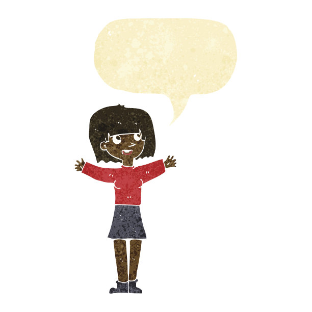 卡通兴奋的女人用言语泡着图片下载