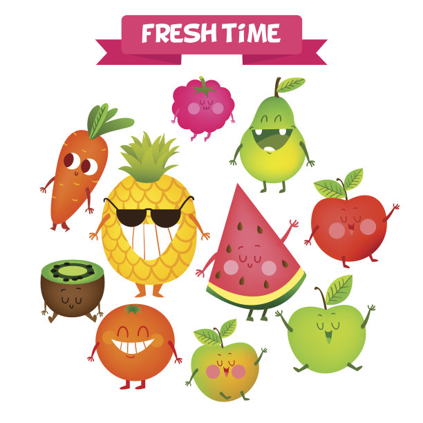 一套可爱的水果。图片下载