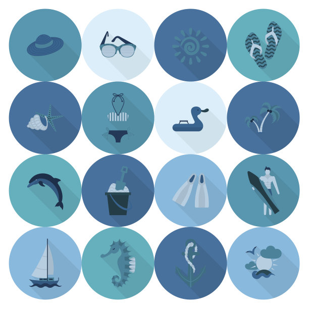 夏季和海滩简单的平面图标图片下载