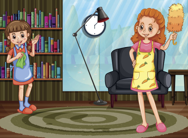 妈妈和女儿在打扫房子图片下载