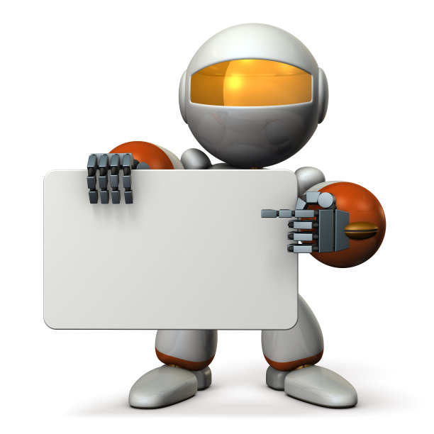 可爱的机器人正指着留言板上的东西。图片下载