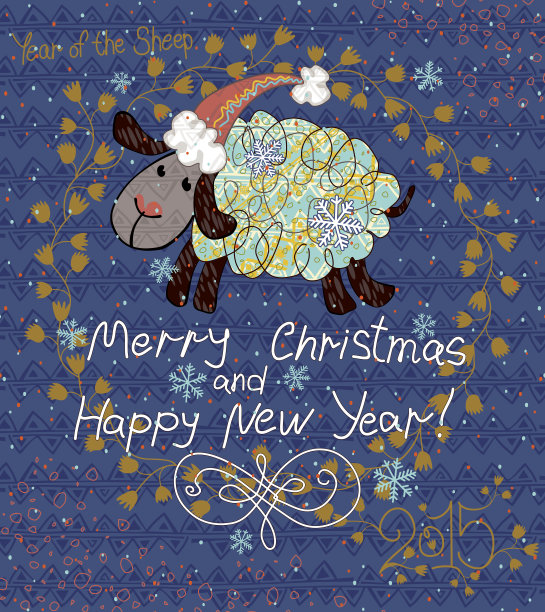 带羊的圣诞卡。图片下载