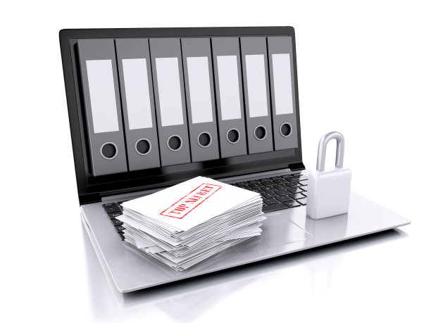 3d笔记本电脑和秘密文件夹。数据安全概念图片下载
