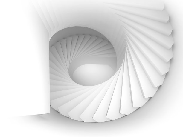 抽象的3d白色螺旋室内透视与楼梯图片下载