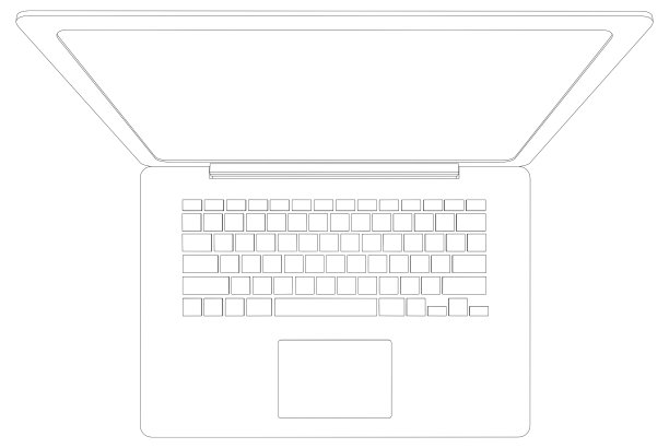 画线框打开笔记本电脑。俯视图图片下载