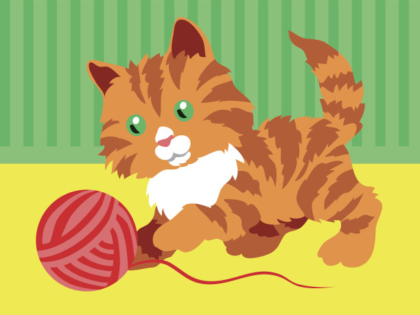 可爱的橙色小猫在房间里玩线索。图片下载