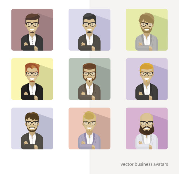 设置商业头像，头像图片平面图标。时髦的胡子、眼镜。图片下载
