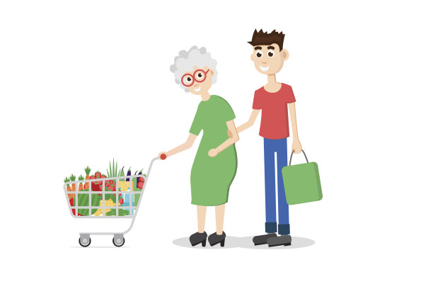 家庭购物：推着购物车的男人图片下载