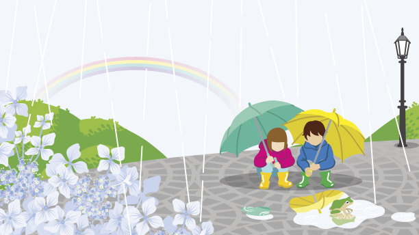 孩子们在雨天的风景图片下载