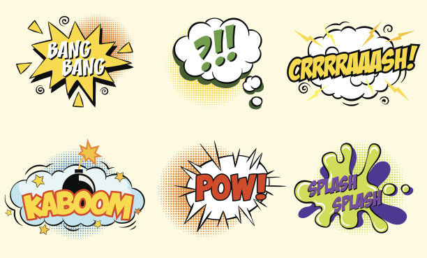 喜剧演讲泡泡波普艺术风格与炸弹卡通素材图片