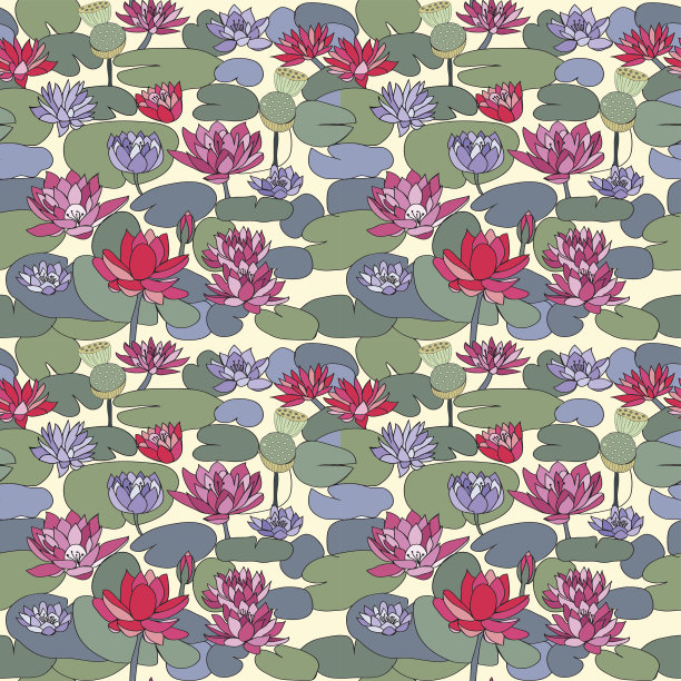 图案与美丽的手绘荷花图片下载