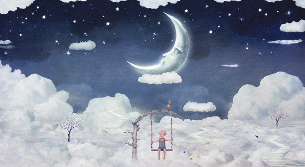 城市的孩子们在天空中奇异的云朵上素材图片