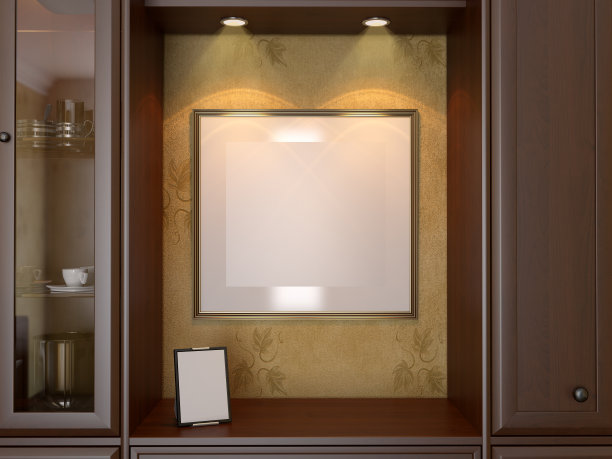 复古木柜中的空白框架图片下载