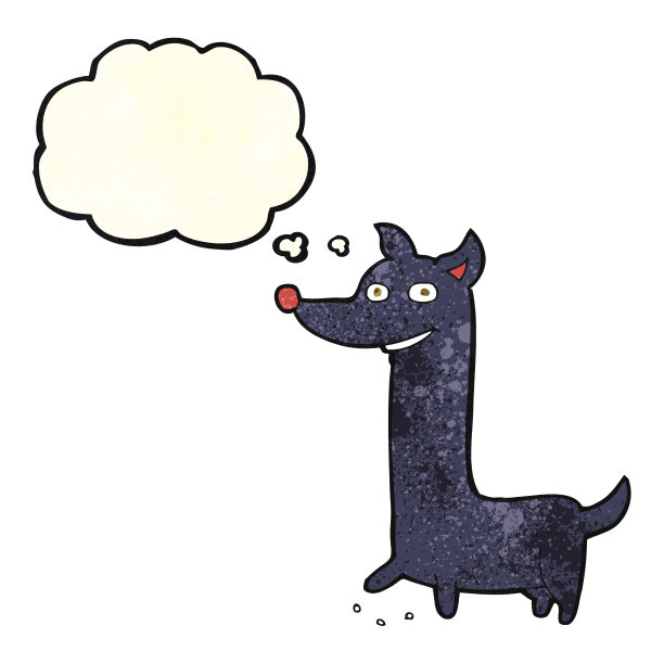 滑稽的卡通狗与思想泡泡图片下载