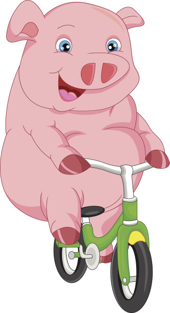 可爱的小猪卡通骑自行车图片下载