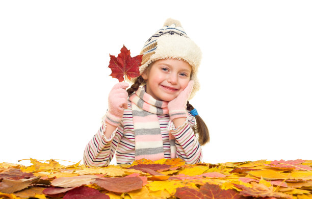 女孩与秋叶白白的图片下载