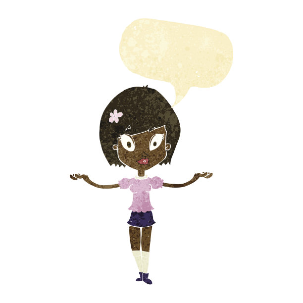 卡通女人做平衡手势与语音泡泡图片下载