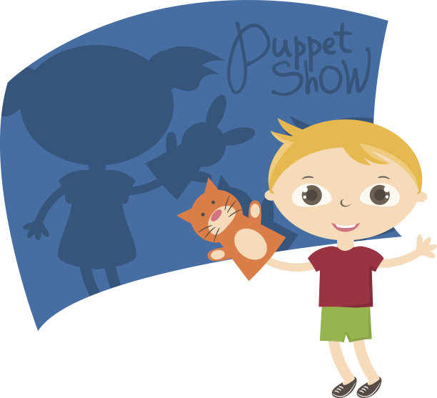 插图小孩子与手偶玩具。向量图片下载