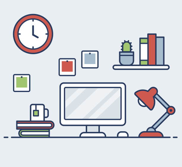 办公室书桌平面插图。图片下载