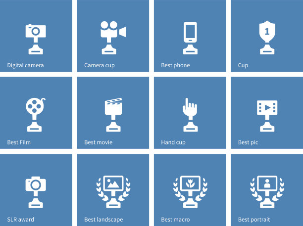 蓝色背景上的奖项图标图片下载