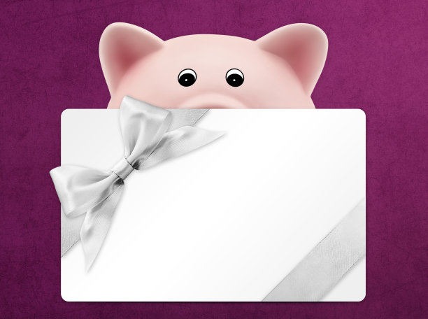 卡片礼品带储蓄罐，银色丝带蝴蝶结，孤立无间图片下载