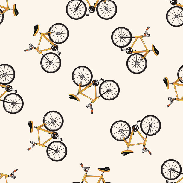 交通自行车，卡通无缝图案背景图片下载