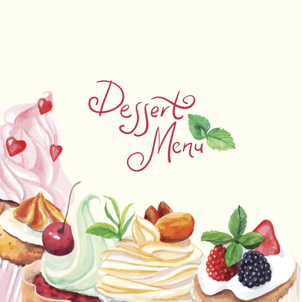 矢量水彩甜点菜单设计图片下载
