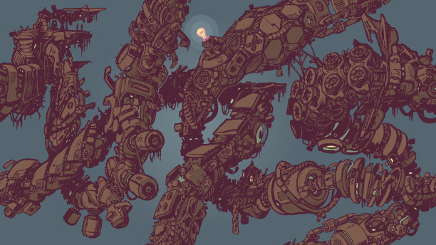 赛博朋克垃圾藤蔓无缝瓷砖背景图案图片下载