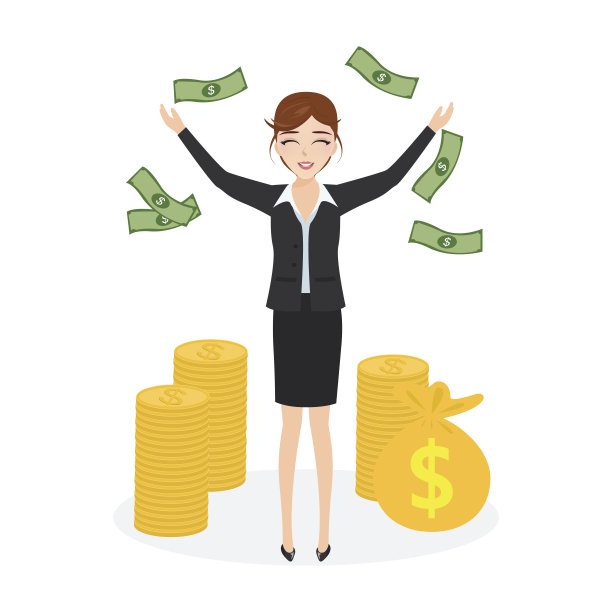 商人女人快乐的金钱。成功的工作。图片下载