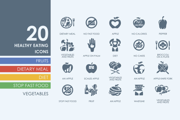 一组健康饮食图标图片下载
