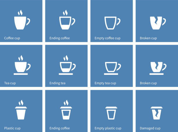 蓝色背景上的咖啡杯图标图片下载