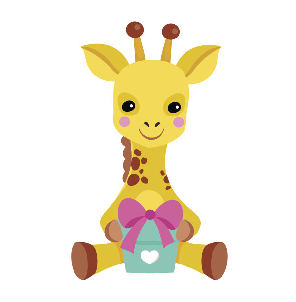 贺卡。可爱的长颈鹿与一个信封在白色的背景。图片下载