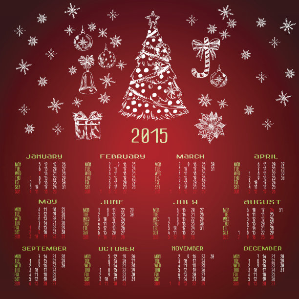 矢量日历2015在草图风格图片下载